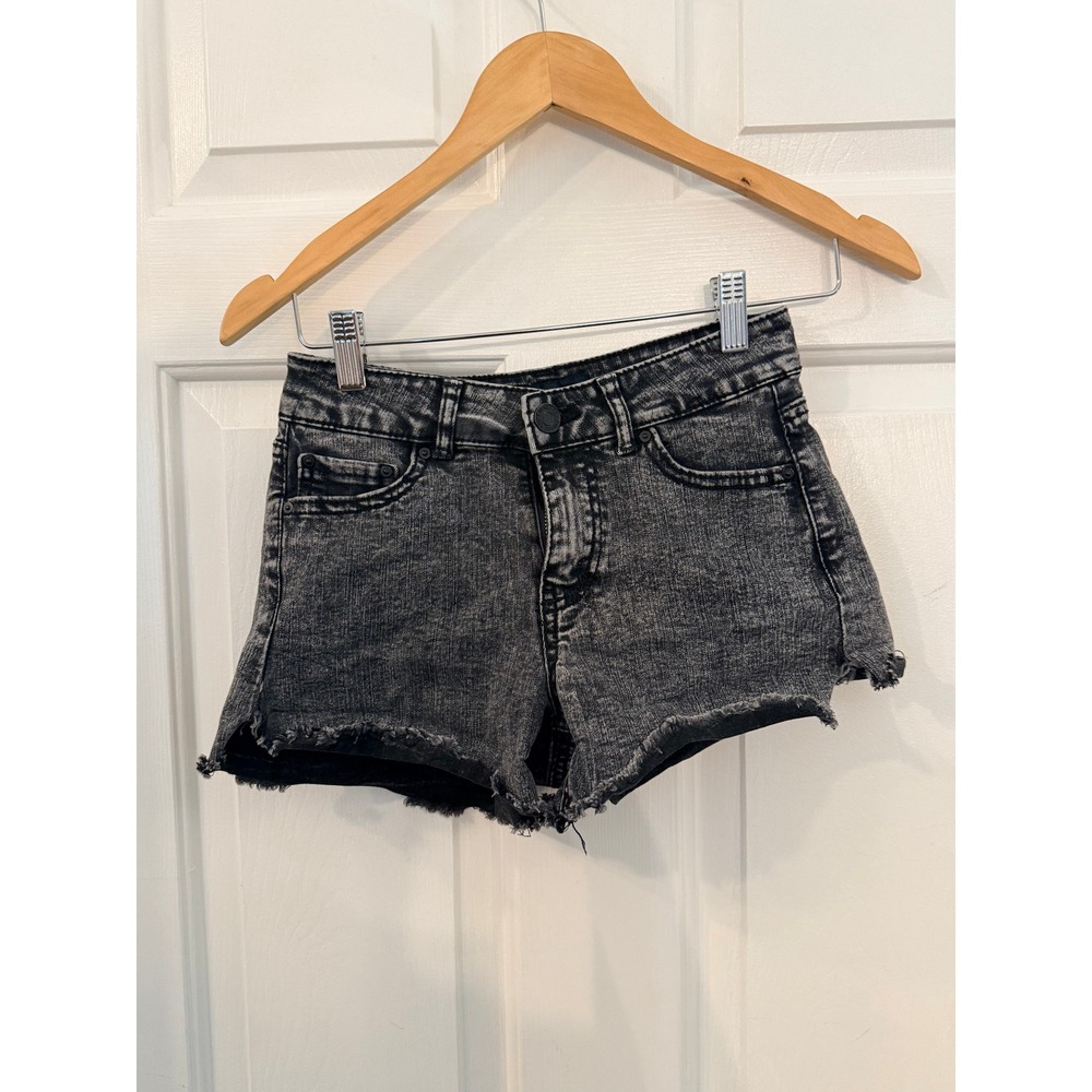 Indigo Rein Womens Black Acid Wash Denim Shorts High Rise Frayed Hem 3/25